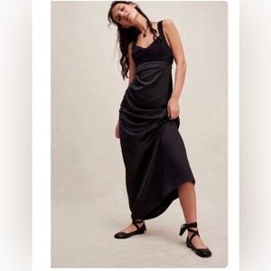 Free People black Gia satin sweatheart bustier‎ neckline maxi Dress Size 4 new